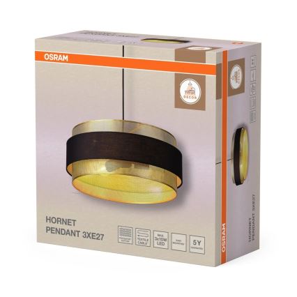 Osram - Pakabinama liustra su laidu DECOR HORNET 3xE27/10W/230V Ø 50 cm juoda/auksinė