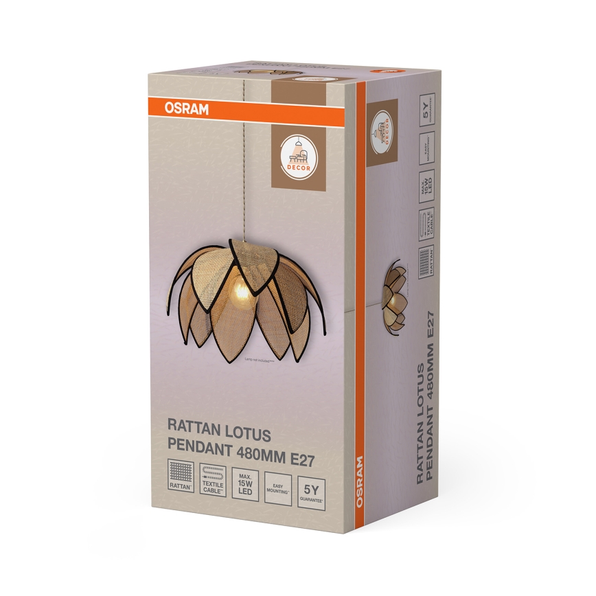Osram - Pakabinamas šviestuvas ant laido DECOR RATTAN 1xE27/15W/230V, skersmuo 48 cm, smėlinė/juoda