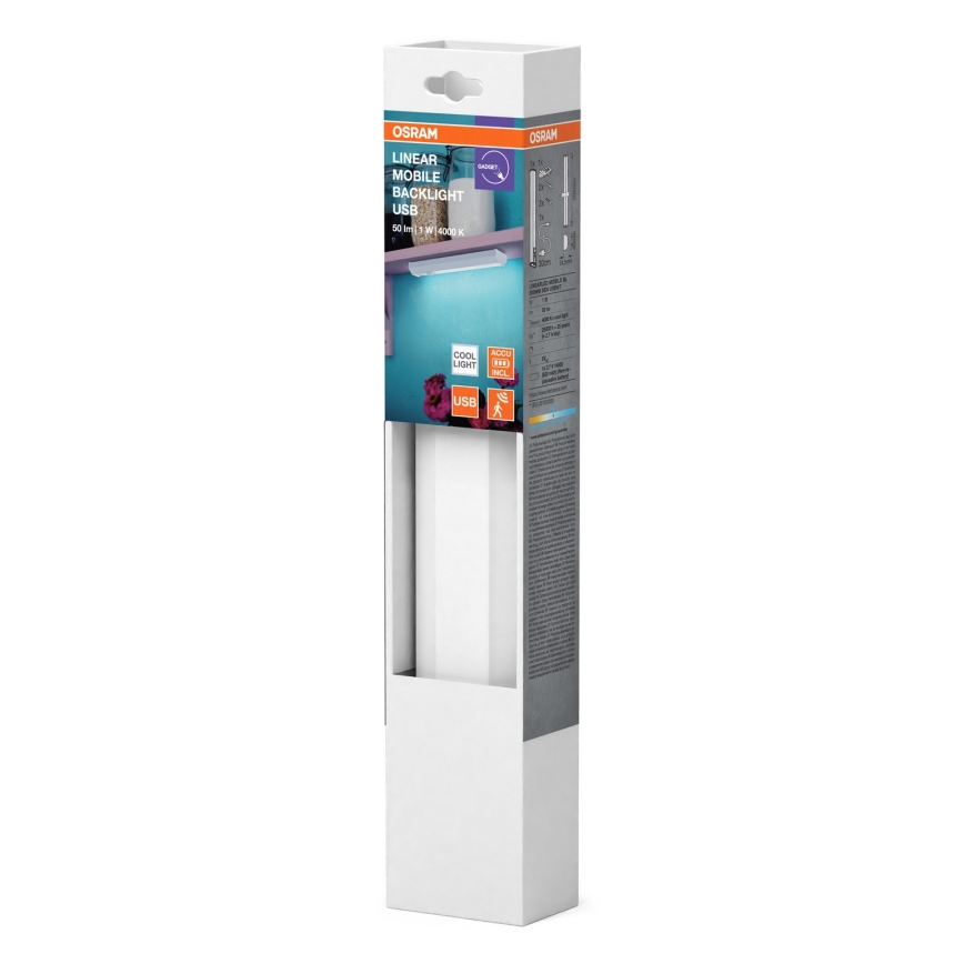 Osram - po spintelės montuojamas LED šviestuvas su jutikliu MOBILE LED/1W/3,7V 500 mAh 20 cm