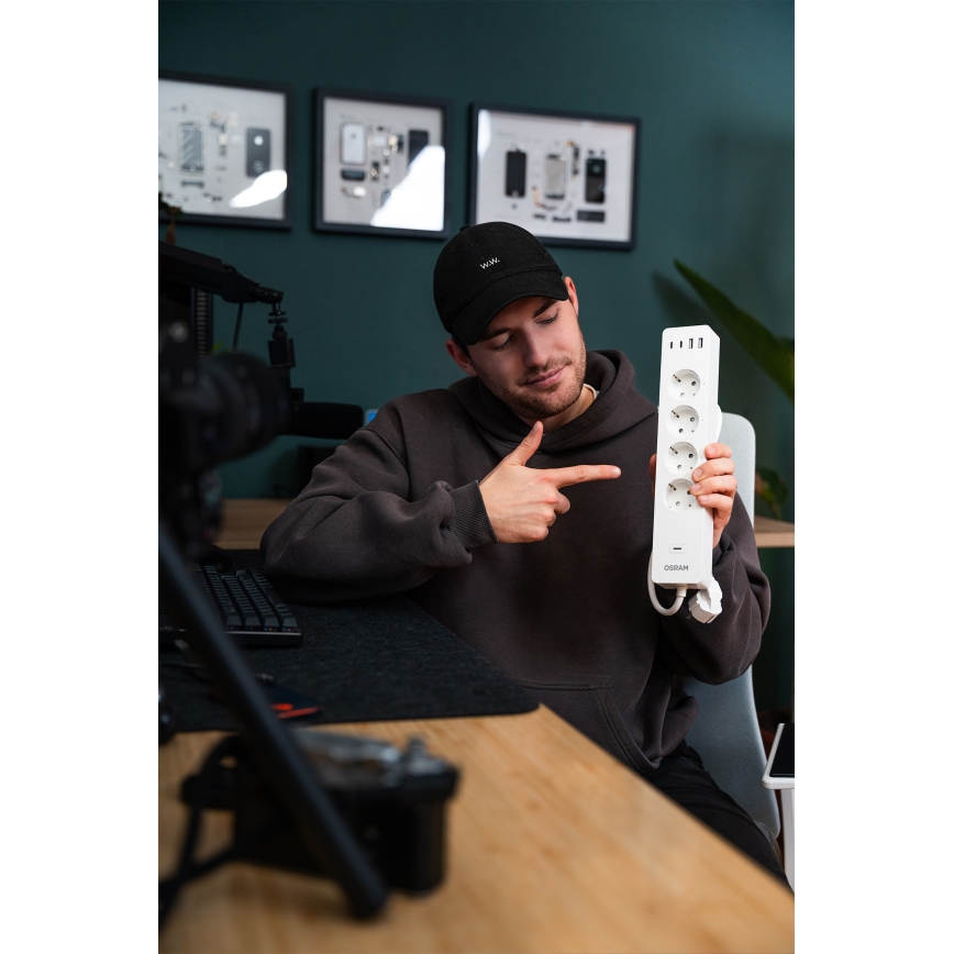 Osram - Prailginimo laidas SMART+ 4Z F tipo + 2xUSB-A + 2xUSB-C Wi-Fi