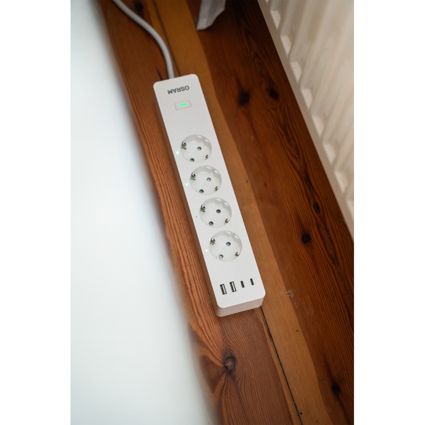Osram - Prailginimo laidas SMART+ 4Z F tipo + 2xUSB-A + 2xUSB-C Wi-Fi