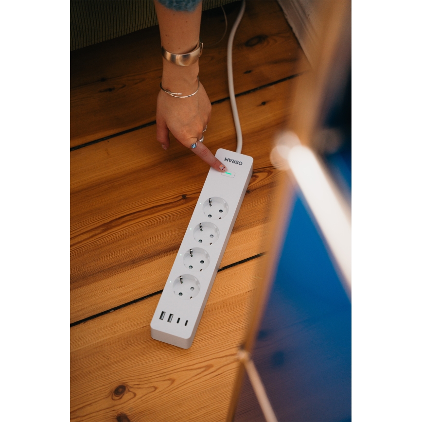 Osram - Prailginimo laidas SMART+ 4Z F tipo + 2xUSB-A + 2xUSB-C Wi-Fi