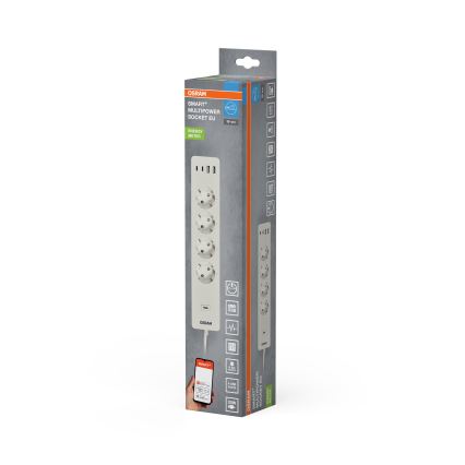 Osram - Prailginimo laidas SMART+ 4Z F tipo + 2xUSB-A + 2xUSB-C Wi-Fi