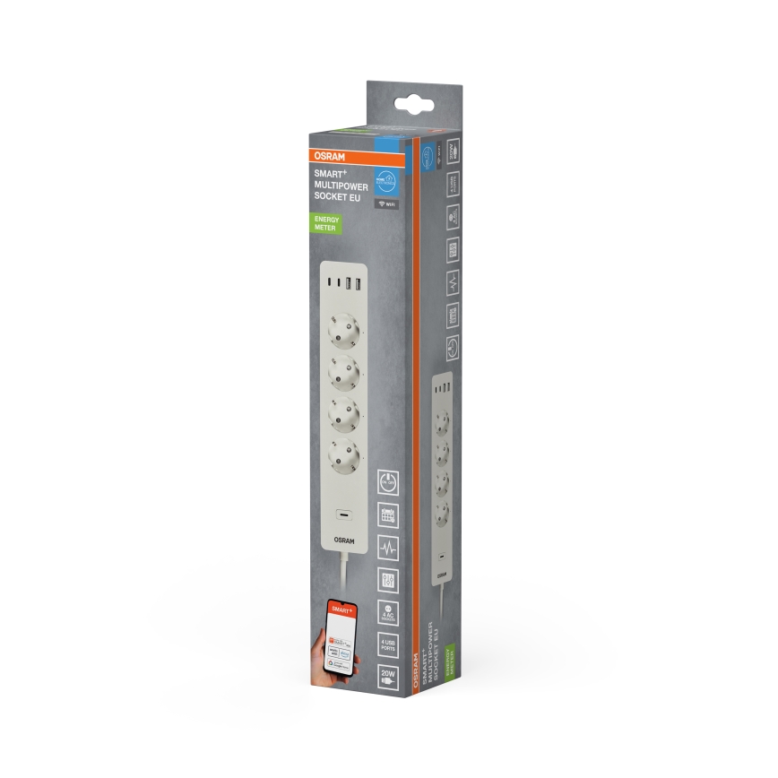 Osram - Prailginimo laidas SMART+ 4Z F tipo + 2xUSB-A + 2xUSB-C Wi-Fi