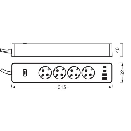 Osram - Prailginimo laidas SMART+ 4Z F tipo + 2xUSB-A + 2xUSB-C Wi-Fi