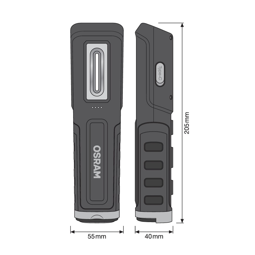 Osram - reguliuojamo ryškumo įkraunama inspekcinė LED lempa LEDINSPECT WIRE-FREE PRO 600 LED/5W/3,7V IP54