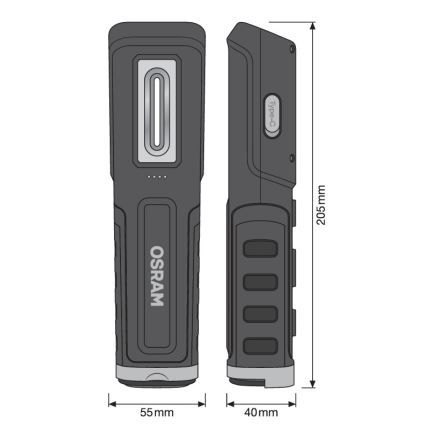 Osram - reguliuojamo ryškumo įkraunamas LED žibintuvėlis LEDINSPECT WIRE-FREE PRO 600 LED/5W/3,7V IP54 2600 mAh