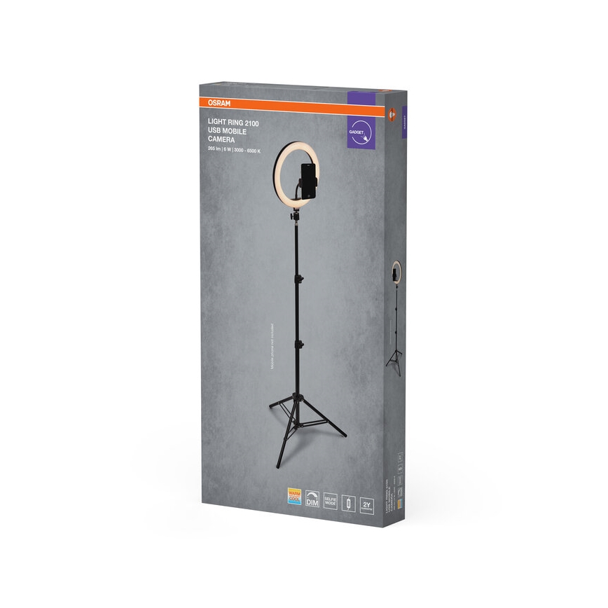 Osram - reguliuojama LED lempa su stovu ir laikikliu vlogeriams LED/6W/USB 210 mAh