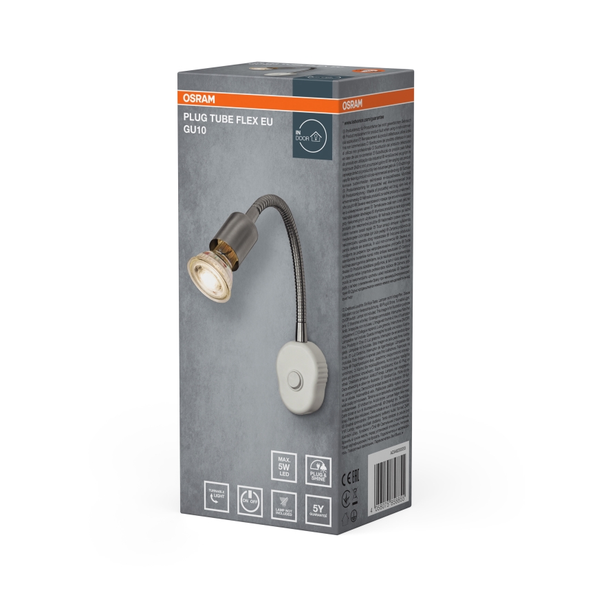 Osram - Reguliuojama sieninė lempa PLUG TUBE FLEX 1xGU10/5W/230V matinis chromas/balta