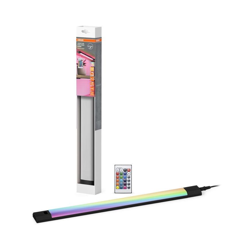 Osram - LED RGBW dimeriuojamas šviestuvas, montuojamas po spintelėmis, su judesio jutikliu LINEAR EDGE LED/8W/230V 50 cm juodas + nuotolinis valdymas