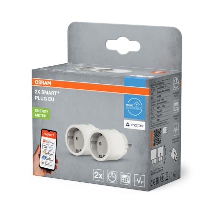 Osram - Rinkinys 2x išmanieji lizdai SMART+ MATTER SCHUKO 2300W/230V/10A Wi-Fi, balti