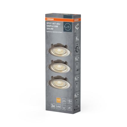 Osram - RINKINYS 3x dimeriuojami įleidžiami LED šviestuvai LED/4,9W/230V