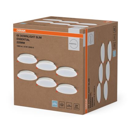 Osram - Rinkinys 6 vnt. įleidžiamų lubų LED šviestuvų ESSENTIAL LED/18W/230V 6500K, skersmuo 22 cm, balta