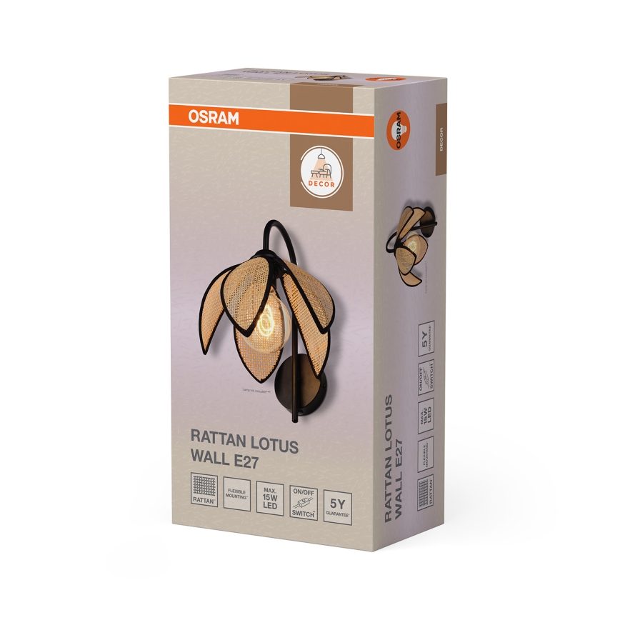 Osram - Sieninis šviestuvas DECOR RATTAN 1xE27/15W/230V smėlio/juoda
