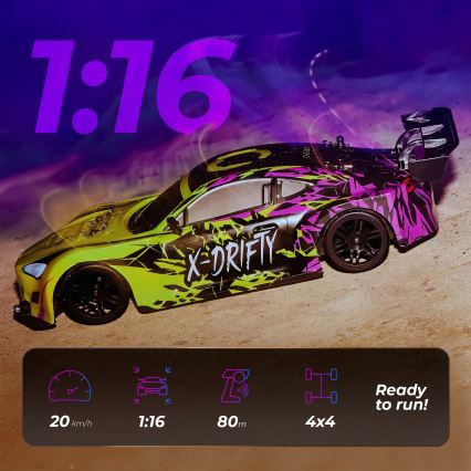 Overmax - RC drift automobilis su nuotoliniu pultu X-DRIFT 1000 mAh geltona/violetinė