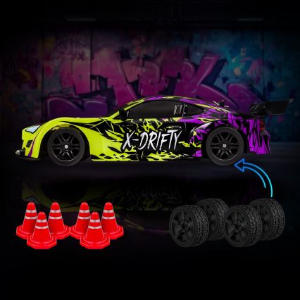 Overmax - RC drift automobilis su nuotoliniu pultu X-DRIFT 1000 mAh geltona/violetinė
