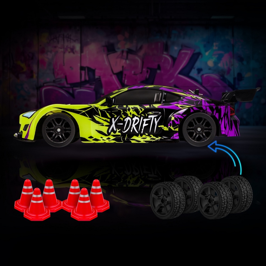 Overmax - RC drift automobilis su nuotoliniu pultu X-DRIFT 1000 mAh geltona/violetinė
