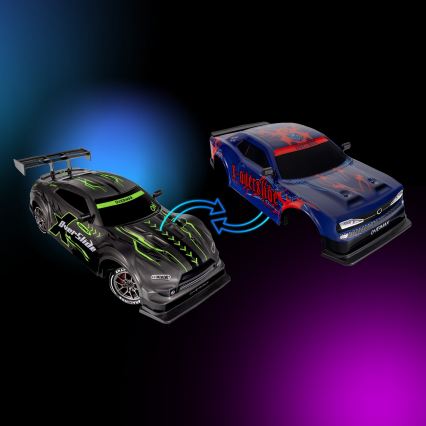 Overmax - RC drift automobilis su nuotoliniu valdymu 2 viename X-OVERSLIDE 1000 mAh juoda/žalia/mėlyna/raudona
