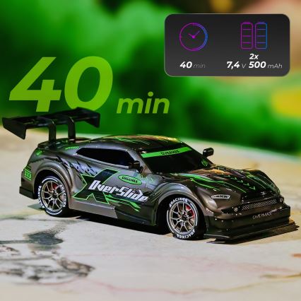 Overmax - RC drift automobilis su nuotoliniu valdymu 2 viename X-OVERSLIDE 1000 mAh juoda/žalia/mėlyna/raudona