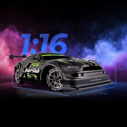 Overmax - nuotoliniu pultu valdomas RC drift automobilis X-OVERSLIDE, 1000 mAh, juoda/žalia/mėlyna/raudona