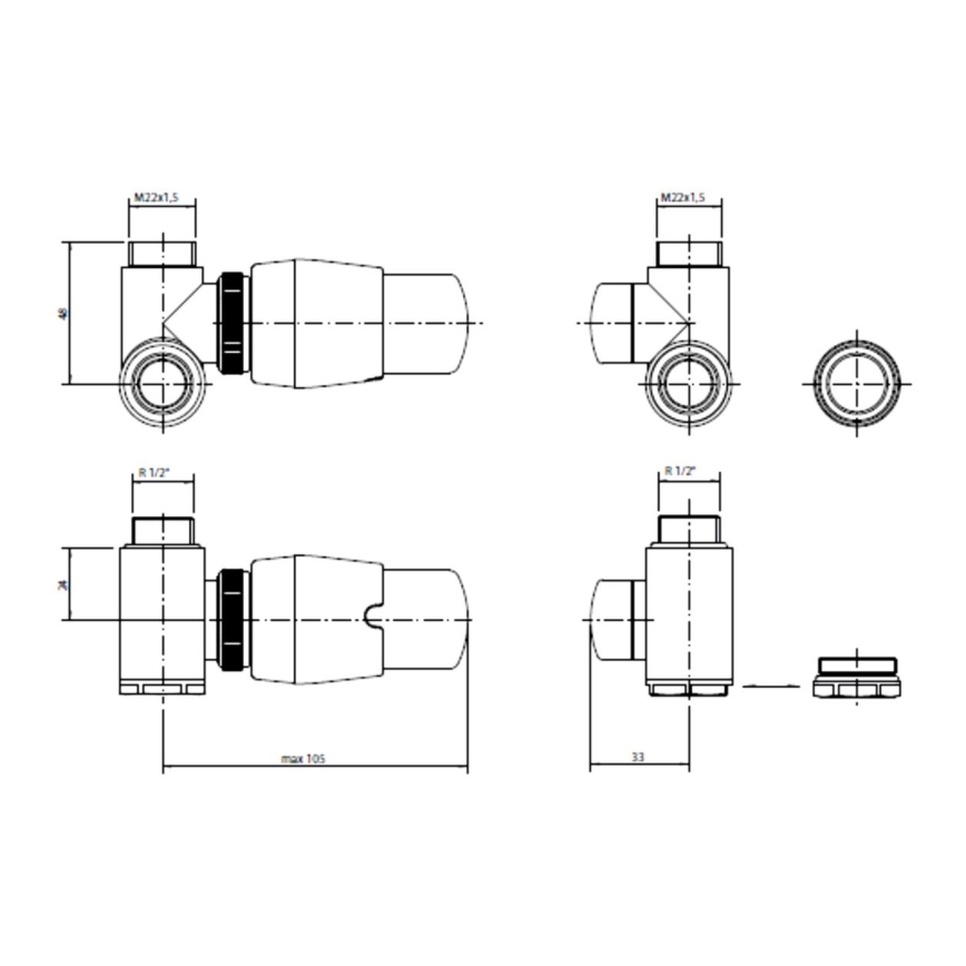 P.M.H. INTER-LB - Vožtuvas su termostatine galvute INTER, kairinis/juodas