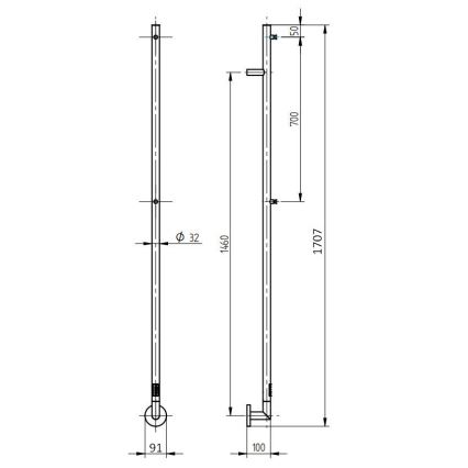 P.M.H. OL1SS - Elektrinis rankšluosčių džiovintuvas OLE 24W/230V 170 cm IP44 poliruotas nerūdijantis plienas