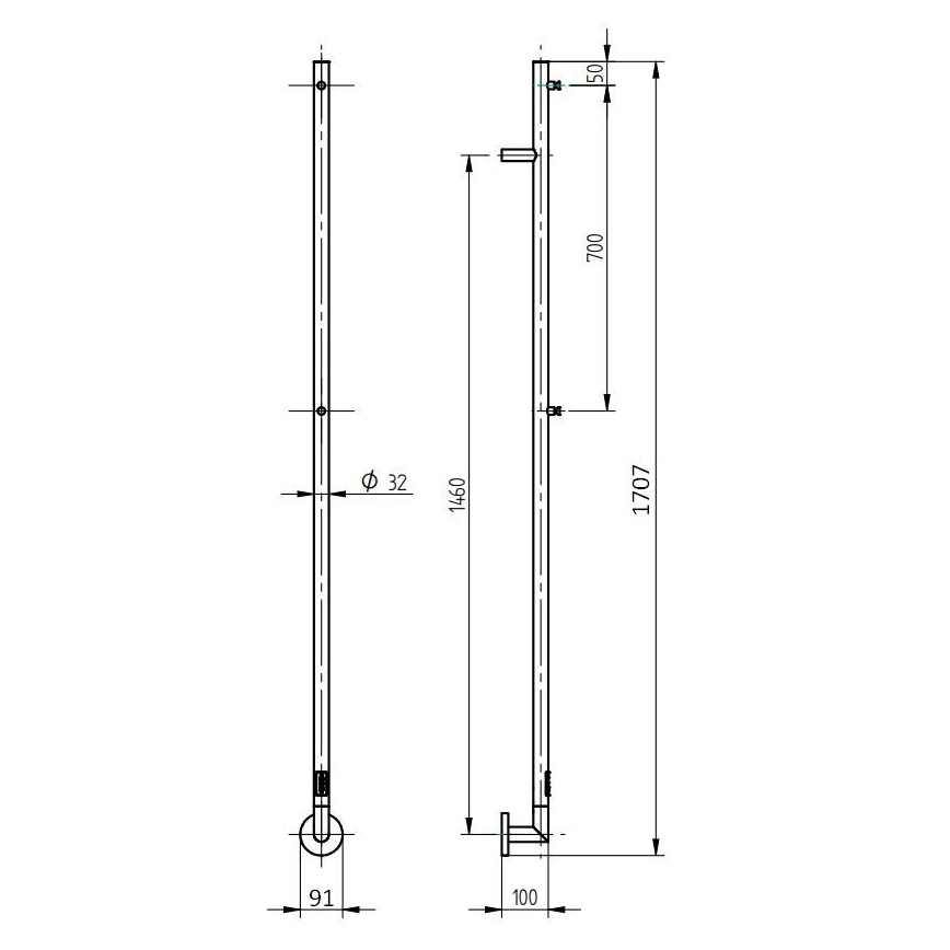 P.M.H. OL1SS - Elektrinis rankšluosčių džiovintuvas OLE 24W/230V 170 cm IP44 poliruotas nerūdijantis plienas