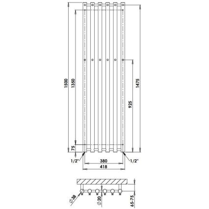 P.M.H. R2C/6 - Vonios kambario rankšluosčių džiovintuvas ROSENDAL 525W 150 cm blizgus chromas