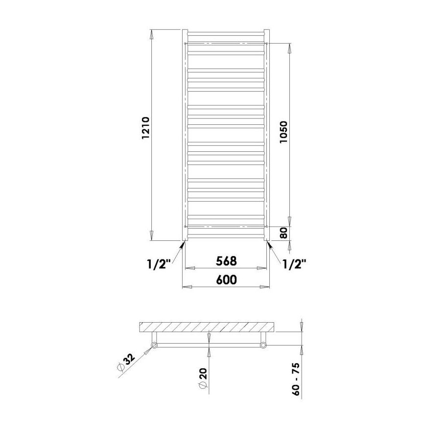 P.M.H. SN4C - Vonios kambario kopėčių tipo rankšluosčių džiovintuvas SORANO 470W 121 cm blizgus chromas