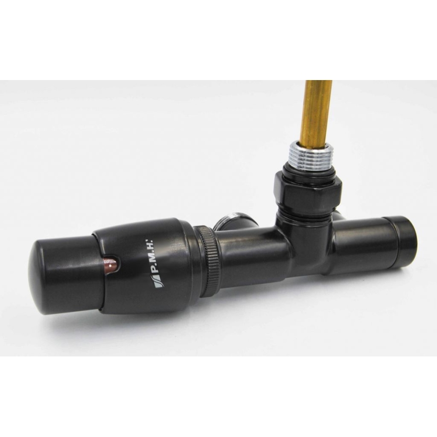 P.M.H. UNIKO-LB-EK - Vožtuvas su UNIKO termostatine galvute, kairinis/juodas