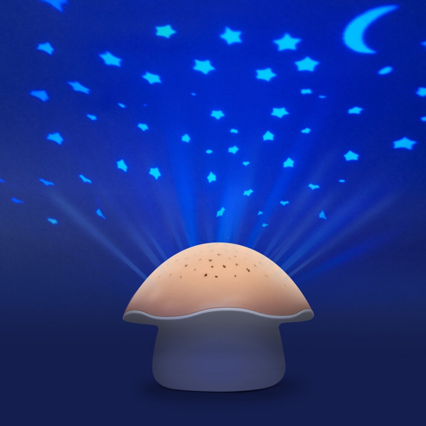 PABOBO - Projektorius Su melody STAR MUSHROOM 3xAA lašišos rožinė