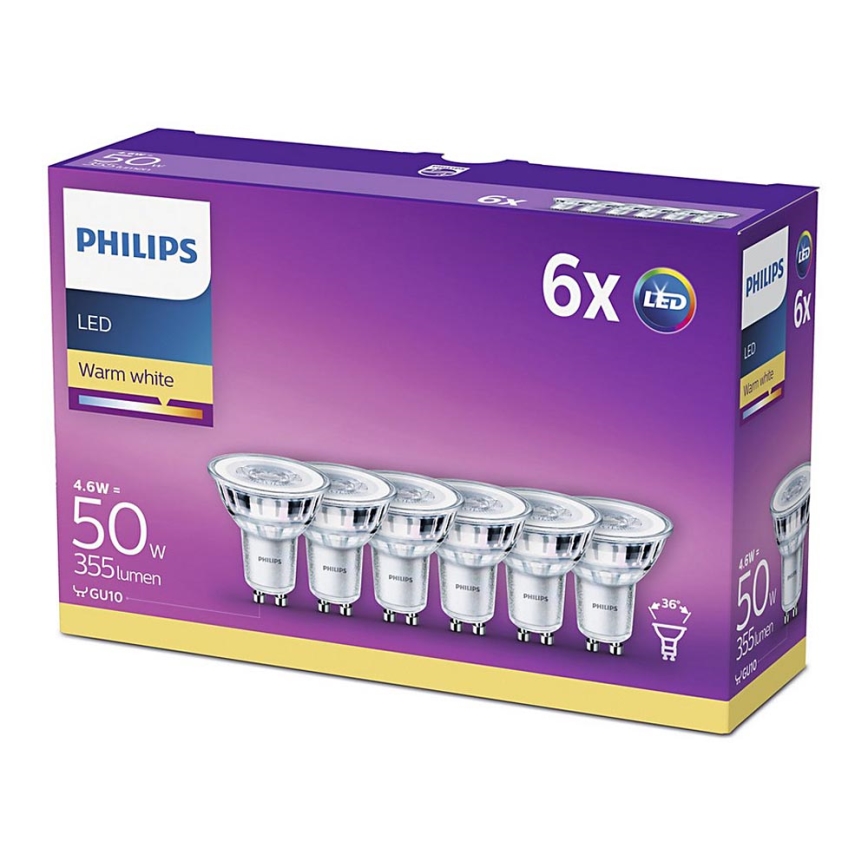 PACK 6x LED Elektros lemputė Philips GU10/4,6W/230V 2700K