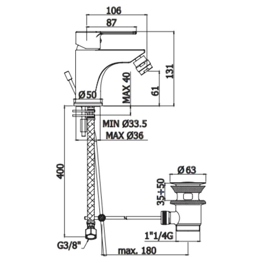 Paffoni - Bidetinis maišytuvas + išleidimo vožtuvas RED blizgus chromas