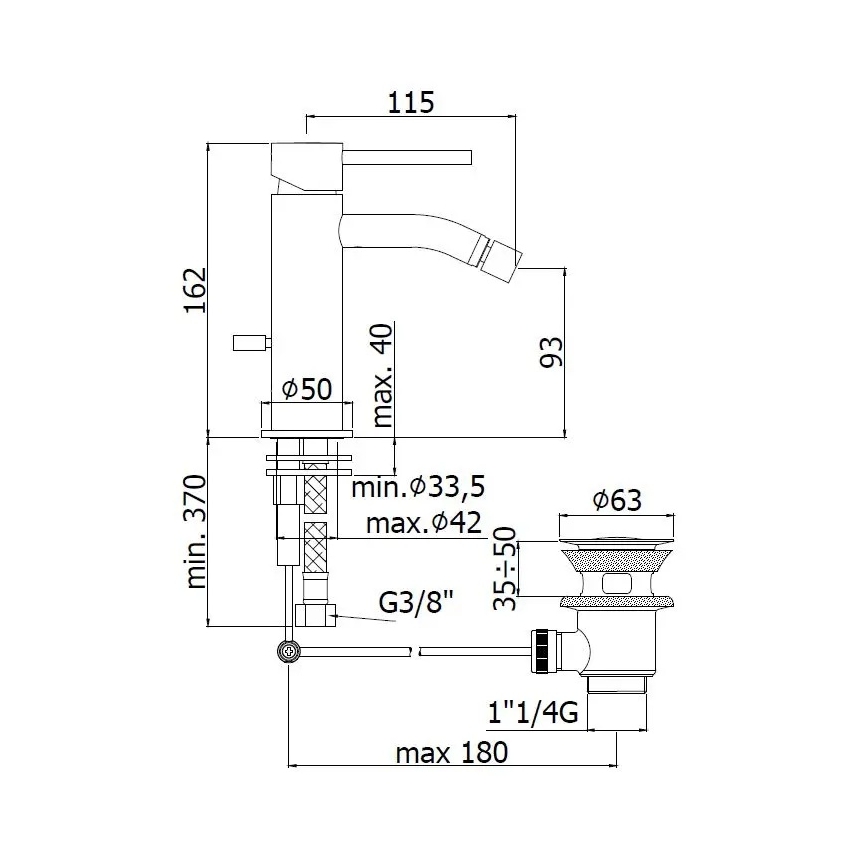Paffoni - bidetinis maišytuvas + nutekėjimo komplektas LIGHT šlifuota aukso spalva