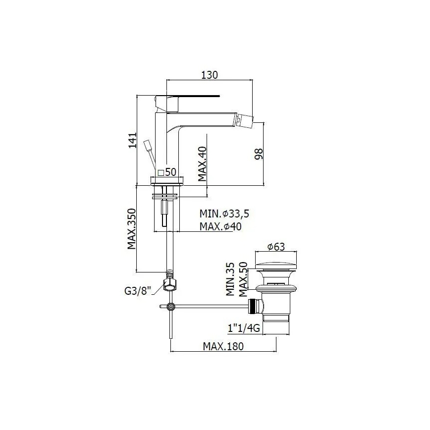 Paffoni - bidetinis maišytuvas + nutekėjimo komplektas TANGO, nerūdijančio plieno