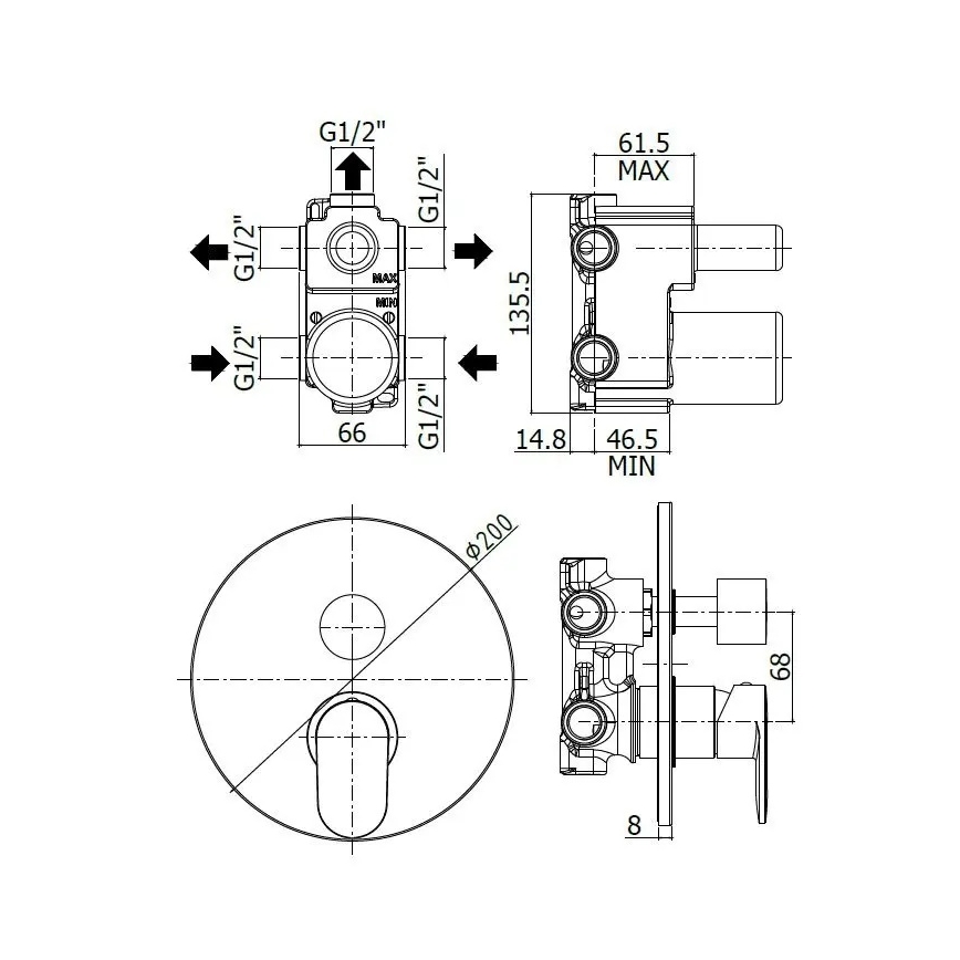 Paffoni - CANDY potinkiniam montavimui skirtas dušo maišytuvas, blizgus chromas