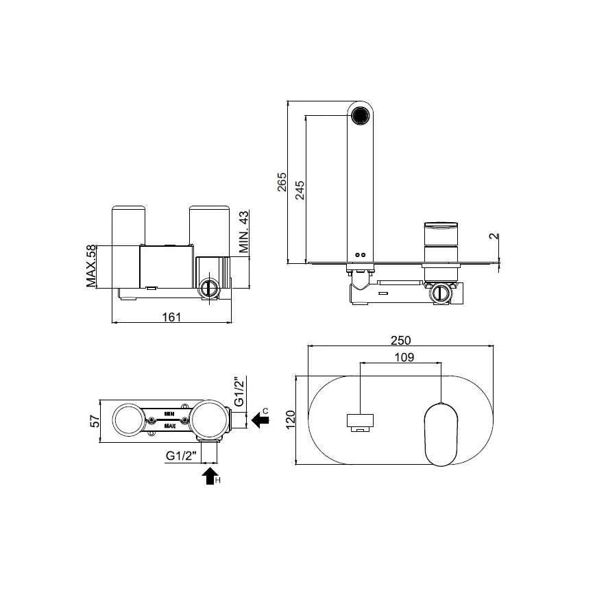 Paffoni - CANDY praustuvo maišytuvas paslėptam montavimui, blizgus chromas