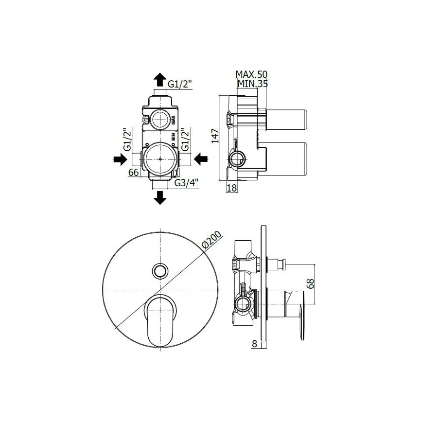 Paffoni - CANDY vonios maišytuvas paslėptam montavimui, blizgus chromas