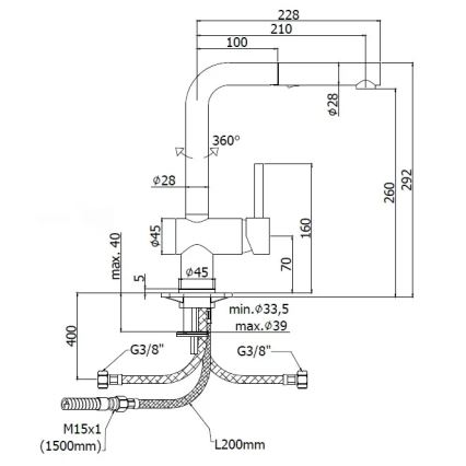 Paffoni - Kriauklės maišytuvas su ištraukiama dušele LIGHT 29,2 cm blizgus chromas