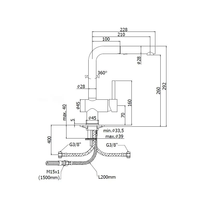 Paffoni - Kriauklės maišytuvas su ištraukiama dušele LIGHT 29,2 cm blizgus chromas