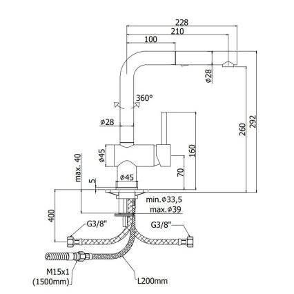 Paffoni - Kriauklės maišytuvas su ištraukiama dušo galvute LIGHT 29,2 cm juodas