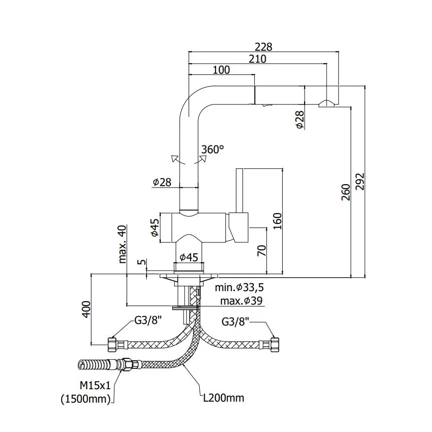 Paffoni - Kriauklės maišytuvas su ištraukiama dušo galvute LIGHT 29,2 cm juodas