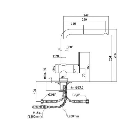 Paffoni - Kriauklės maišytuvas su ištraukiamu purkštuku RINGO 28,6 cm