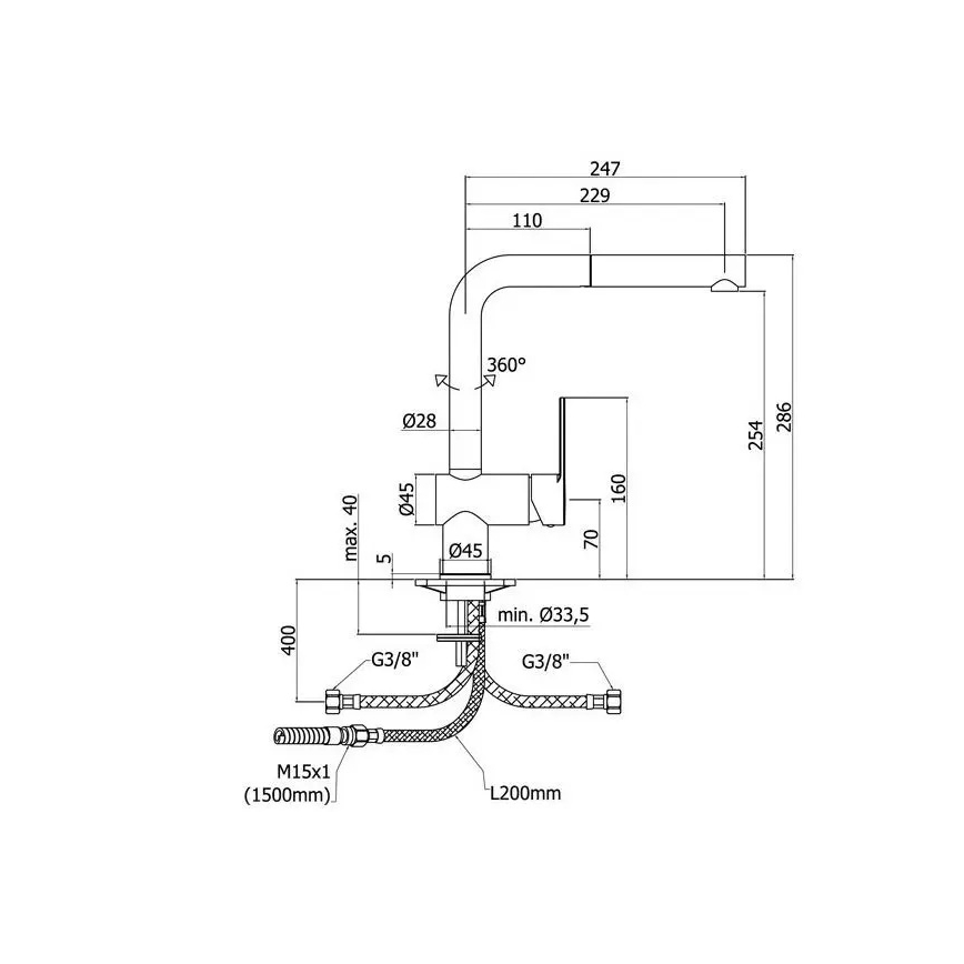 Paffoni - Kriauklės maišytuvas su ištraukiamu purkštuku RINGO 28,6 cm