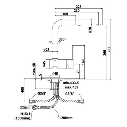 Paffoni - kriauklės maišytuvas su ištraukiamu purkštuku RINGO 29,2 cm juodas