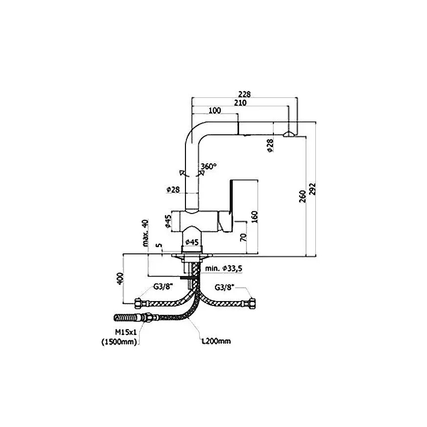 Paffoni - Plautuvės maišytuvas su ištraukiama dušo galvute RINGO 29,2 cm