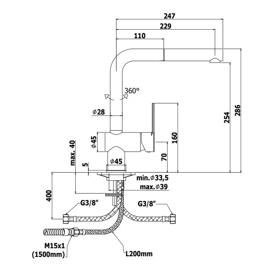 Paffoni - Plautuvės maišytuvas su ištraukiama galvute RINGO juodas