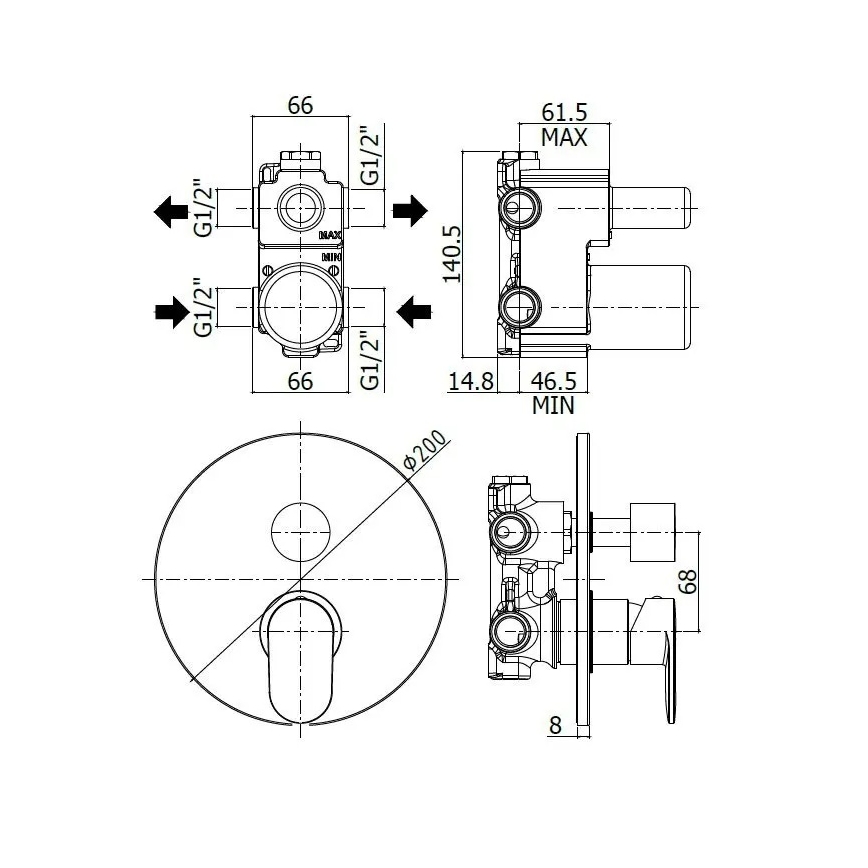 Paffoni - potinkinis dušo maišytuvas CANDY, blizgus chromas