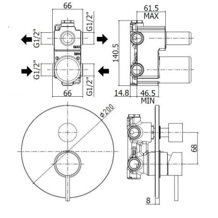 Paffoni - Potinkinis dušo maišytuvas LIGHT, iš nerūdijančio plieno