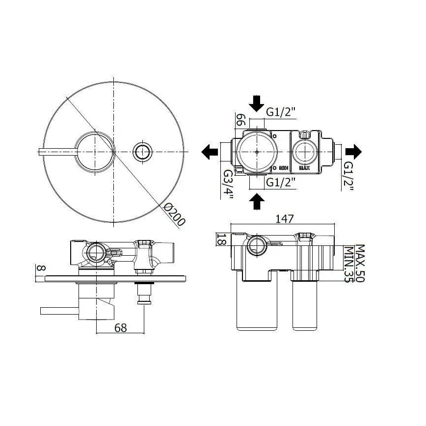 Paffoni - Potinkinis dušo maišytuvas LIGHT juodas